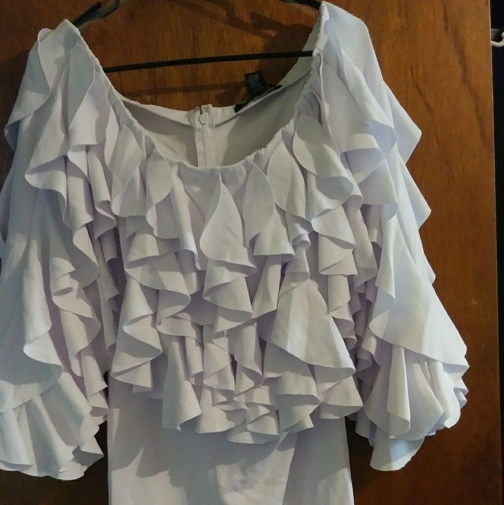 Ashley Stewarts White ruffle trim dress